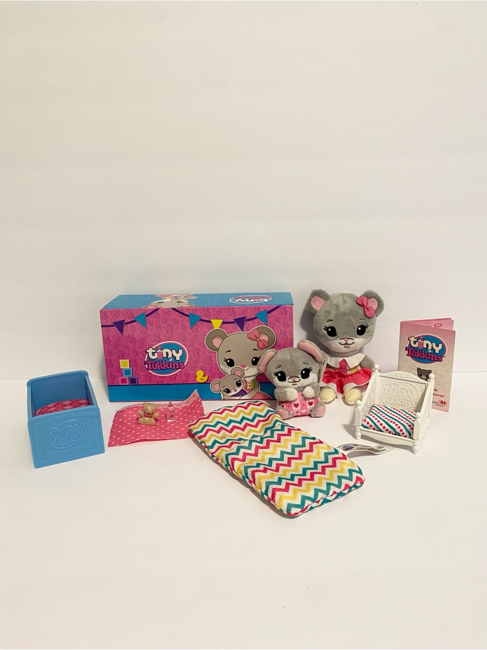Tiny Tukkins Playset Mini Plush Gray Cat Lot w Furniture Toy Bundle House
